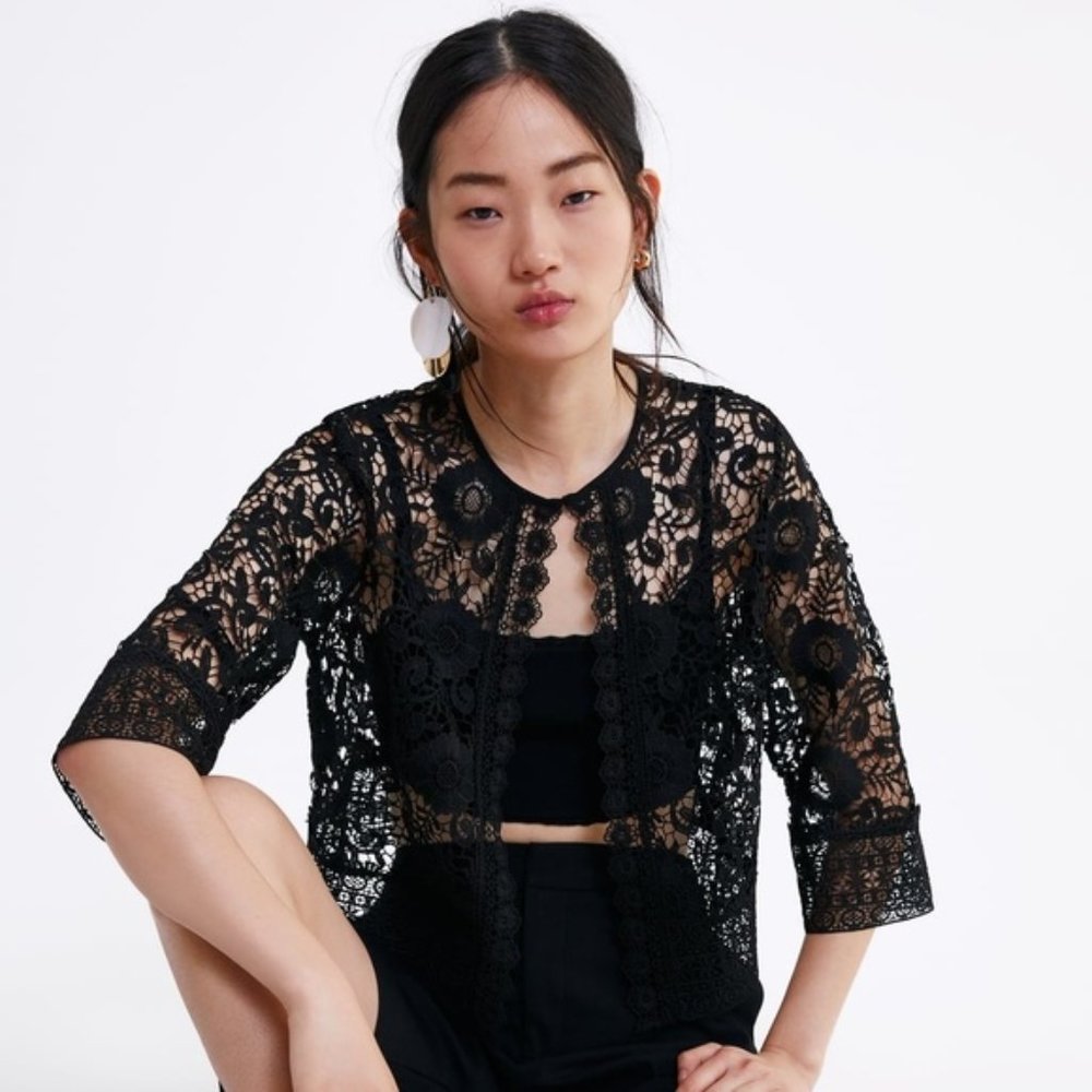NEW Zara Black Lace Cropped Jacket